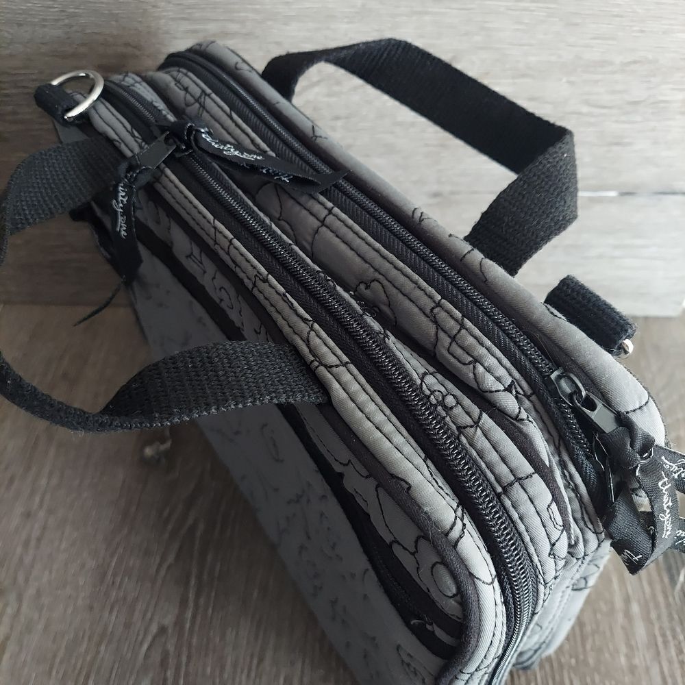 Thirty One Gray Quilted Poppy Double Zip Cosmetic Bag Organizer Travel Tote - Picture 3 of 8